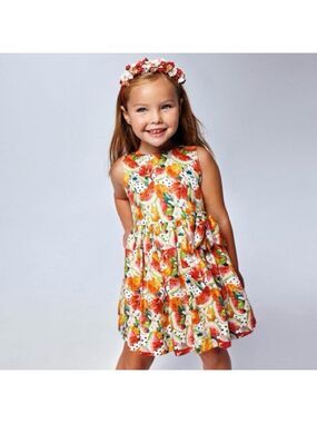 Size 6 Girls Mayoral Kids Dress - Vibrant Orange and White